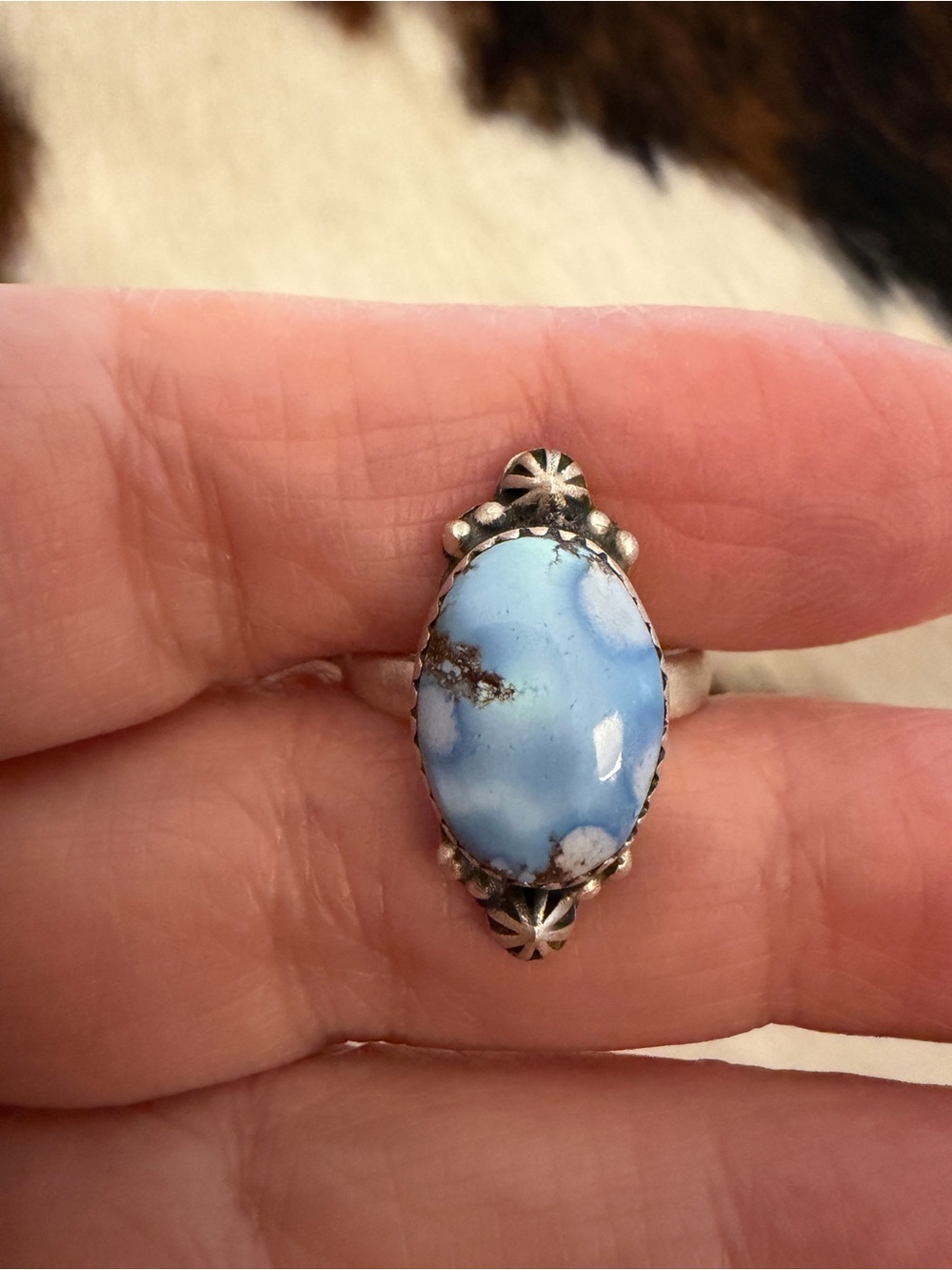 ❤️ Golden Hills Turquoise Adjustable Southwestern Ring Matte Brushed Sterling - Picture 4 of 14